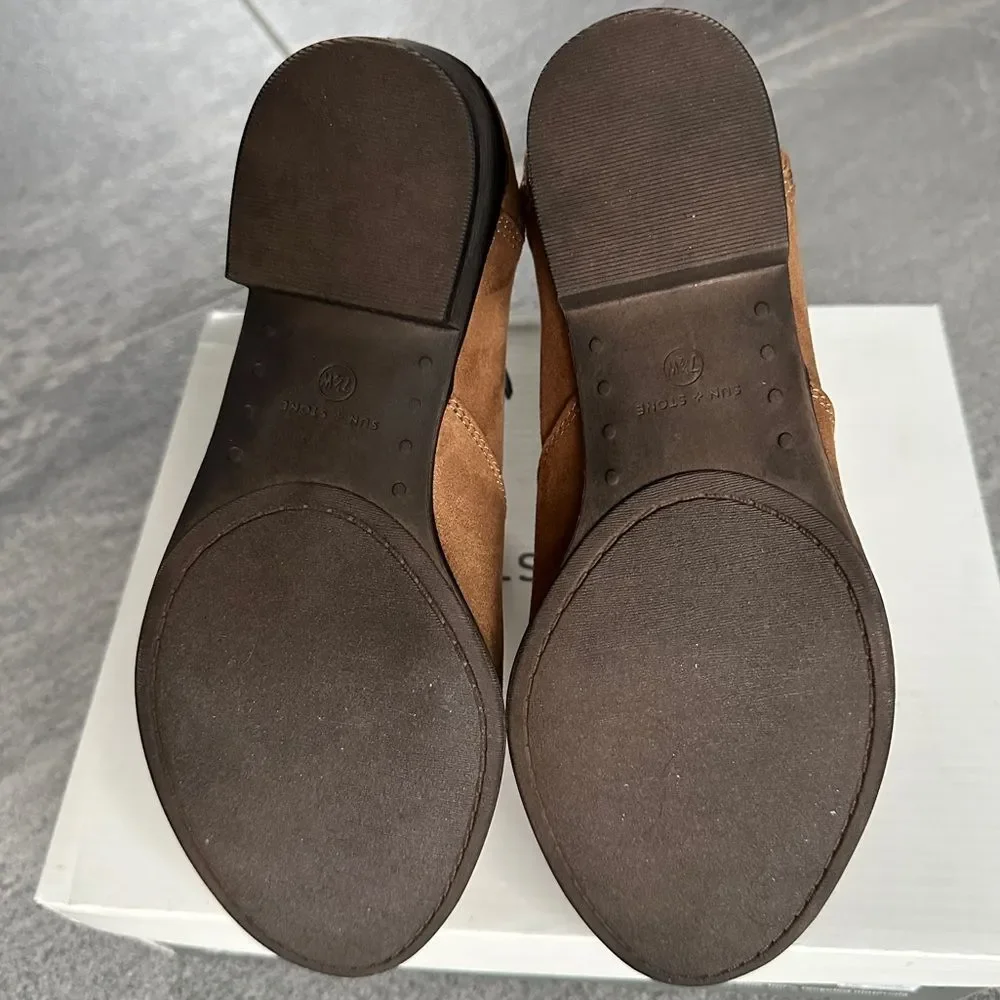 NIB Sun & Stone Abby Ankle Boot Tan Faux Suede Side Zip Booties Women's 7.5W